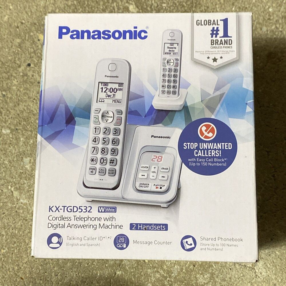 Panasonic 2-Handset Cordless Phone W/ Answering Machine KX-TGD532 In Box- Works!